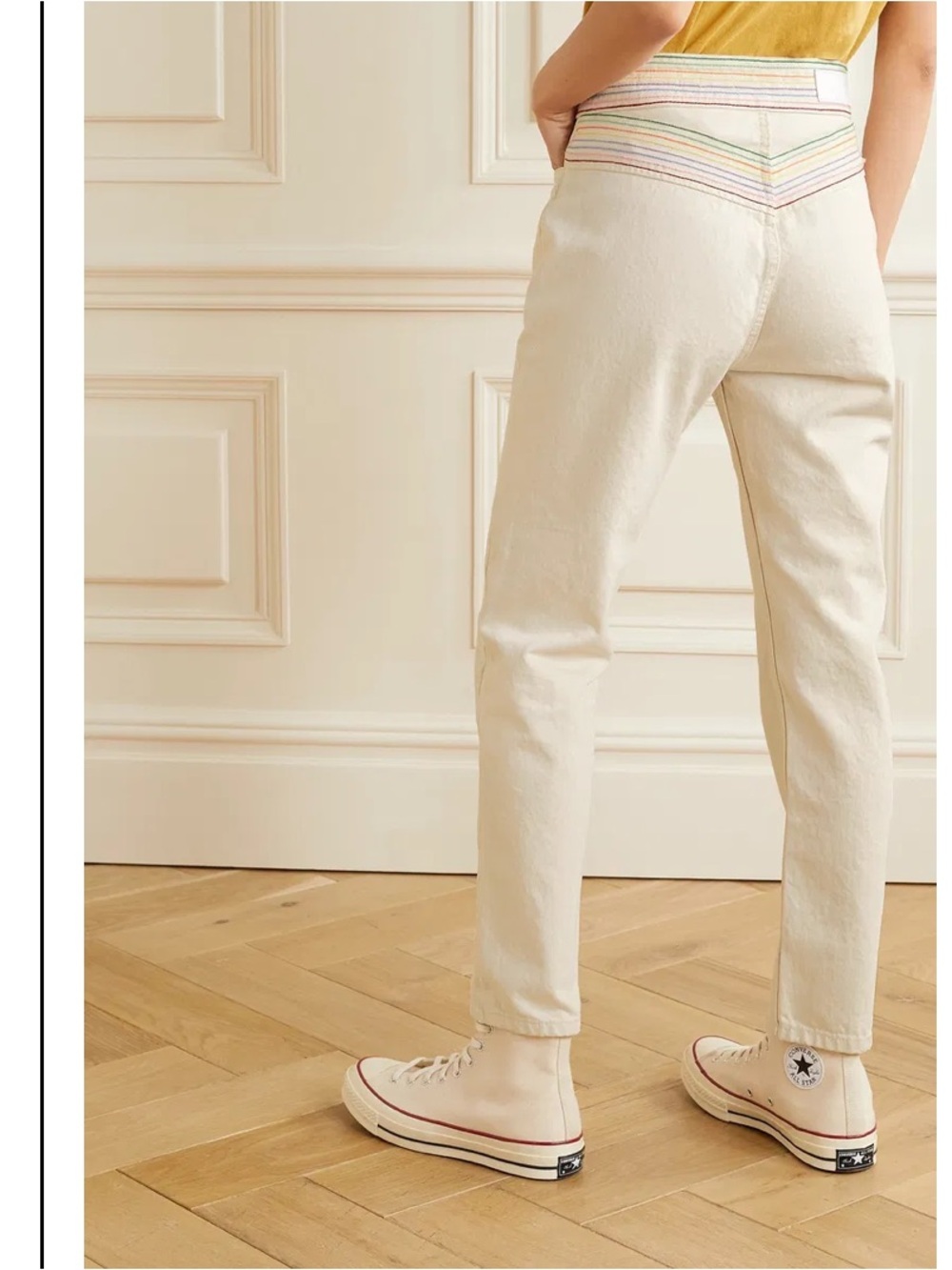 Re/Done Ivory Stove Pipe Button Fly Blanca Miro Ecru Rainbow Cotton Jeans sz 27